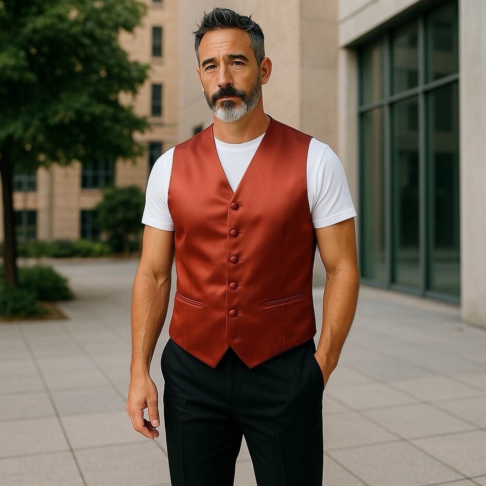 Azazie Gentlemen’s Collection Formal Maroon Satin Vest Men’s Size 3x Plus